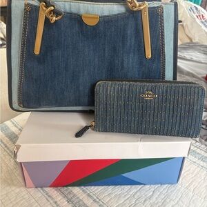 Coach Denim Dreamer Blue Tote Bag and Wallet Set